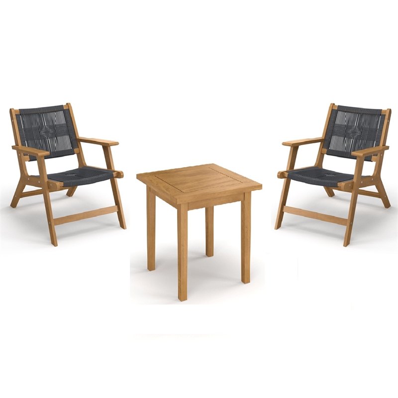 Pemberly Row Solid Wood and Rope Lounge Chair Set in Natural/Black