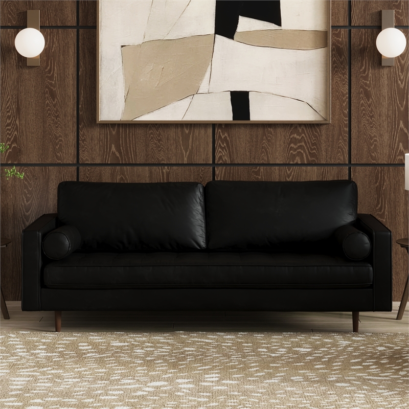 Pemberly Row Modern / Contemporary Vegan Leather Sofa in Black
