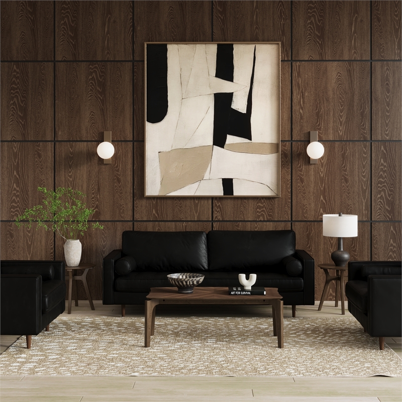 Pemberly Row Modern / Contemporary Vegan Leather Sofa in Black
