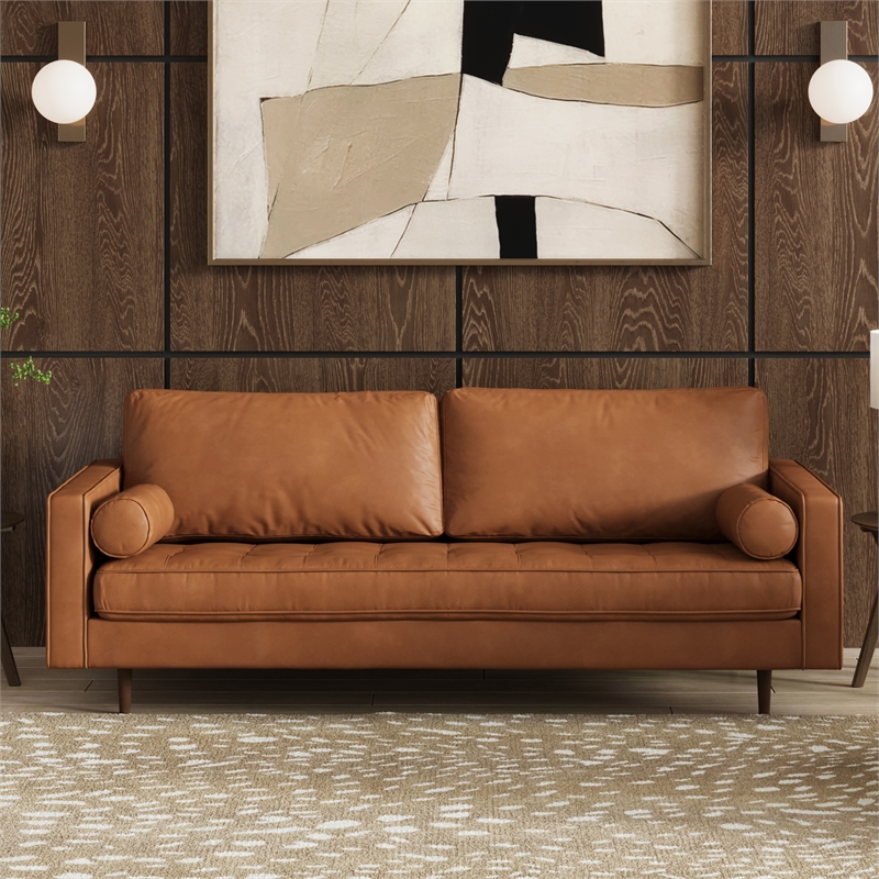 Pemberly Row Modern / Contemporary Vegan Leather Sofa in Brown