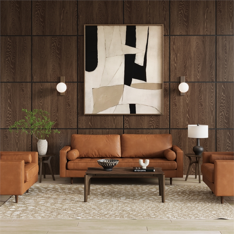 Pemberly Row Modern / Contemporary Vegan Leather Sofa in Brown