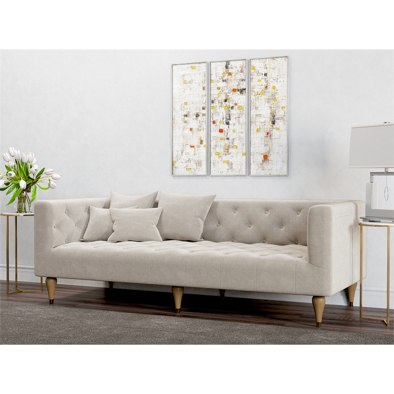 Pemberly Row Mid-Century Contemporary Fabric Sofa in Oatmeal