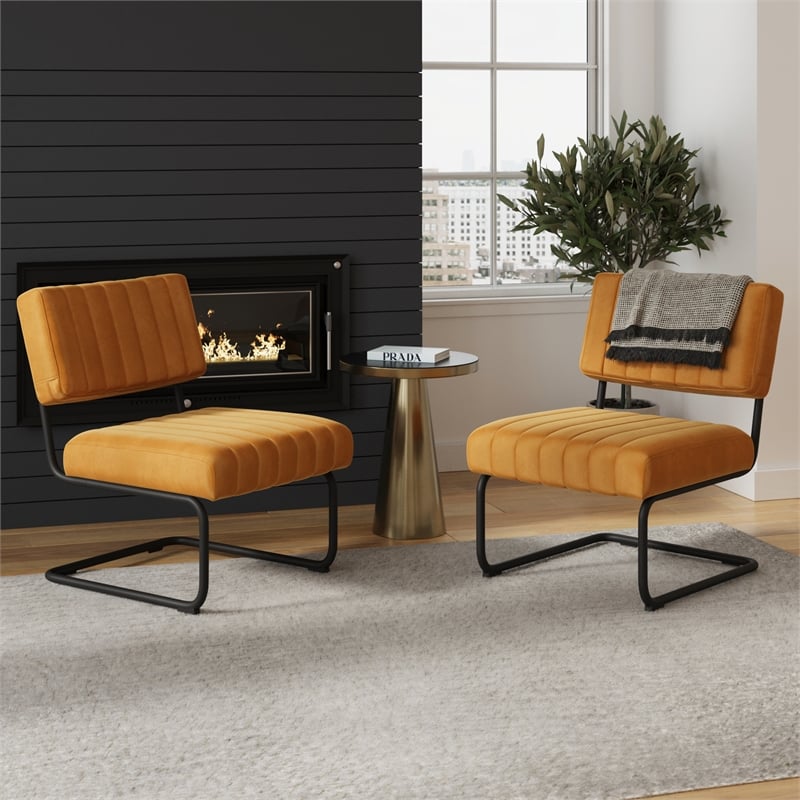 Pemberly Row Modern / Contemporary Velvet Lounge Chair in Brown