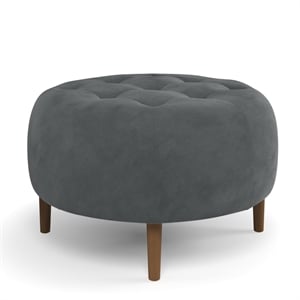 Pemberly Row Modern / Contemporary Round Velvet Ottoman in Gray