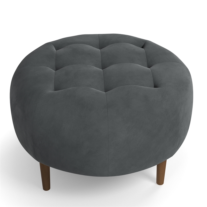 Pemberly Row Modern / Contemporary Round Velvet Ottoman in Gray
