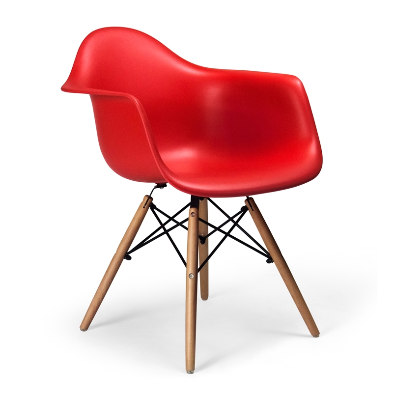 Pemberly Row Contemporary Plastic Arm Chairs (Set of 2) in Red