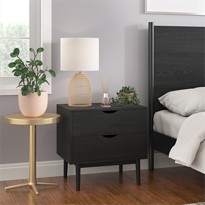 Pemberly Row Modern / Contemporary Wood 2-Drawer Nightstand in Black
