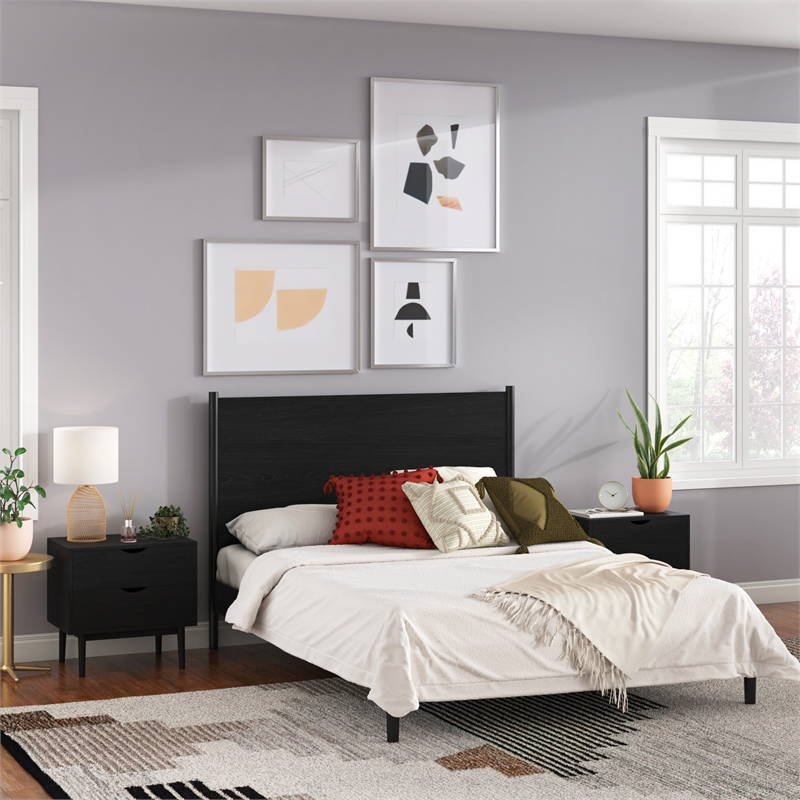 Pemberly Row Modern / Contemporary Wood 2-Drawer Nightstand in Black