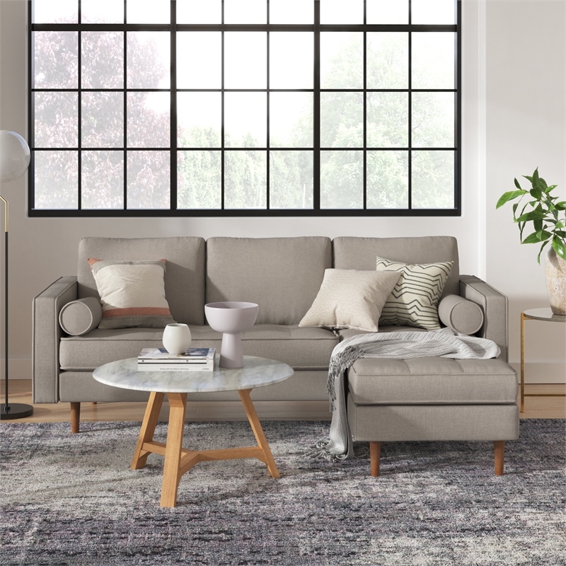 Pemberly Row Contemporary Fabric Reversible Sectional in Gray