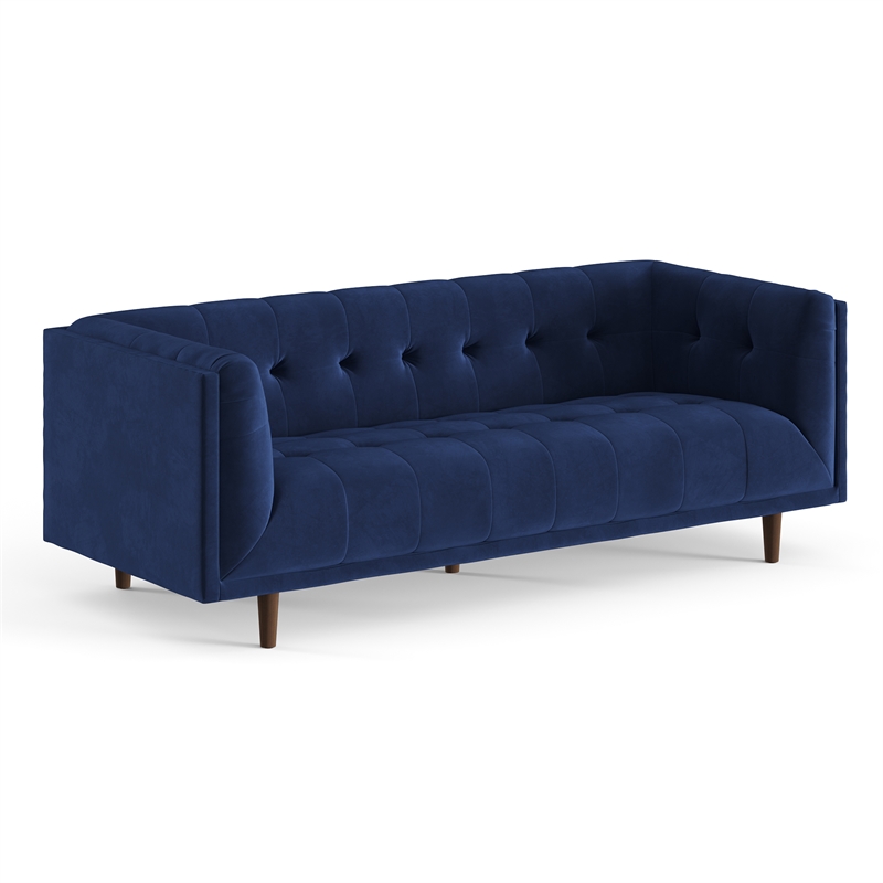 Pemberly Row Mid-Century Contemporary Velvet Sofa in Sapphire