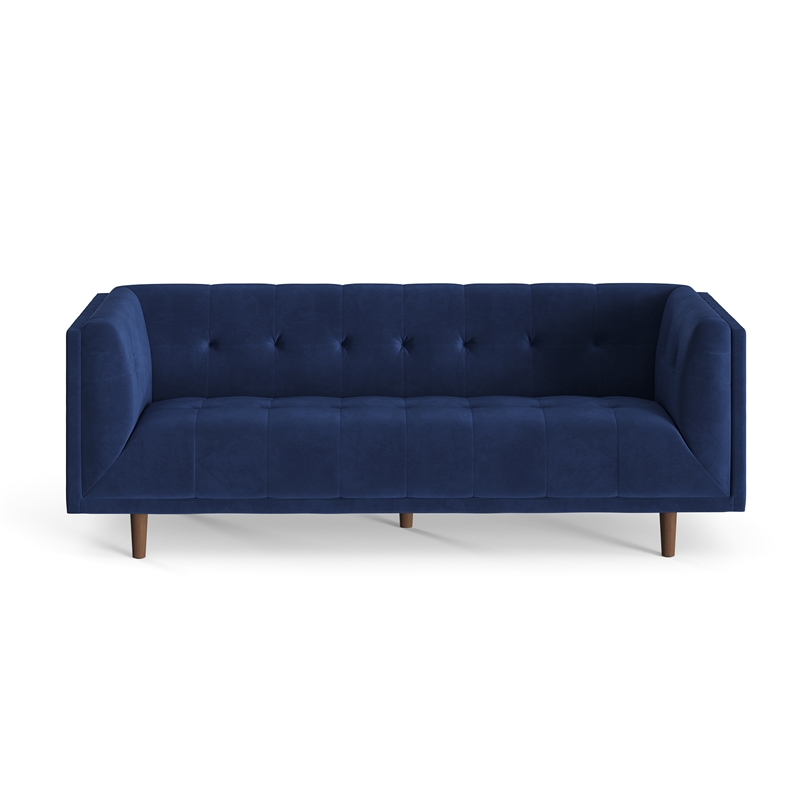 Pemberly Row Mid-Century Contemporary Velvet Sofa in Sapphire