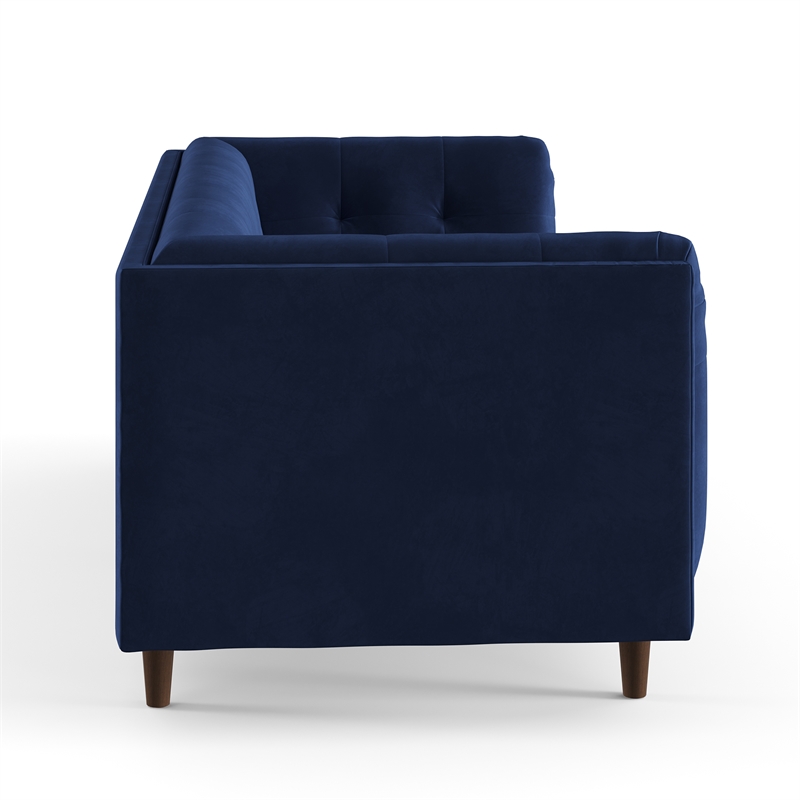 Pemberly Row Mid-Century Contemporary Velvet Sofa in Sapphire