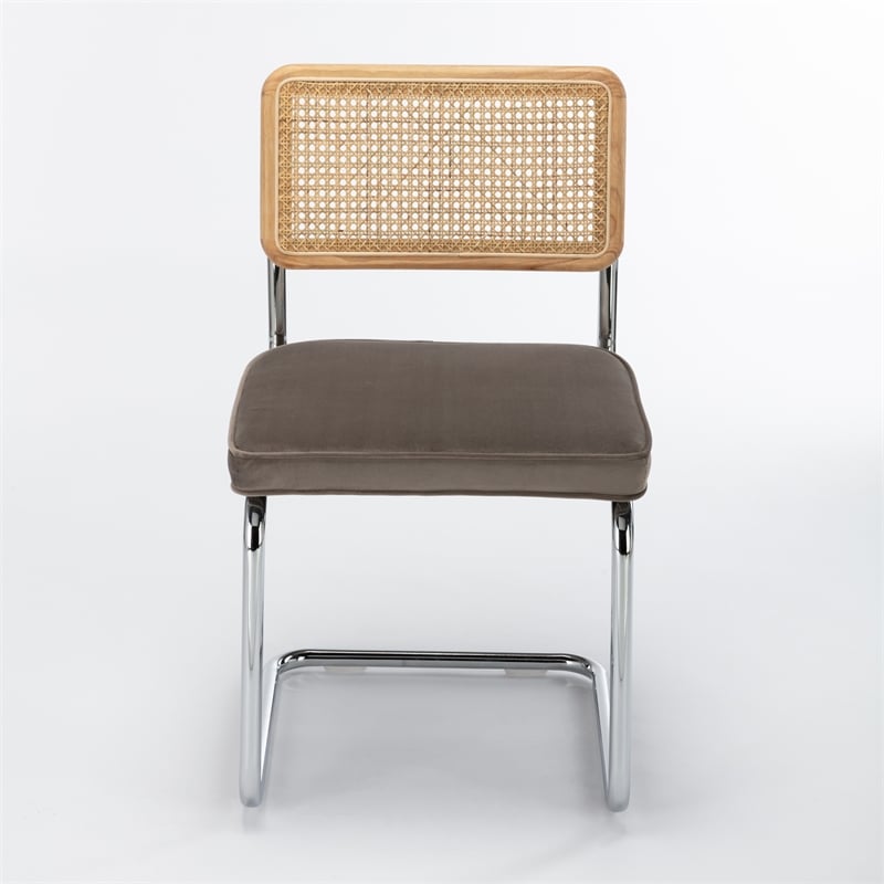 Pemberly Row Cane Back Velvet Side Chair (Set of 2) in Silver
