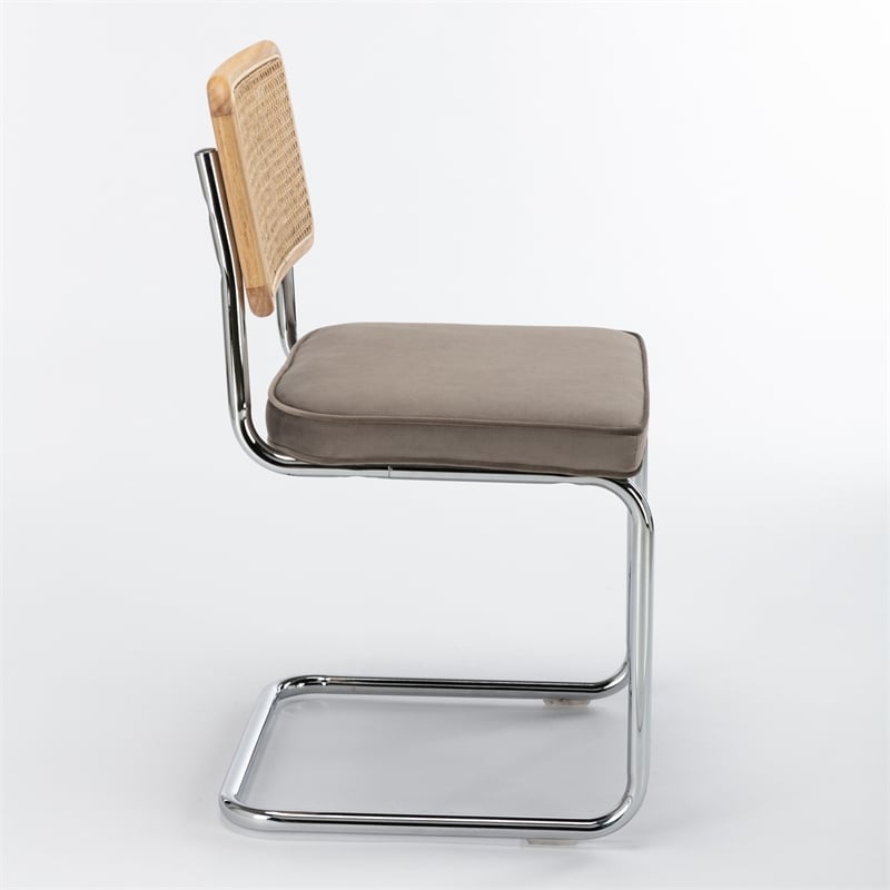 Pemberly Row Cane Back Velvet Side Chair (Set of 2) in Silver