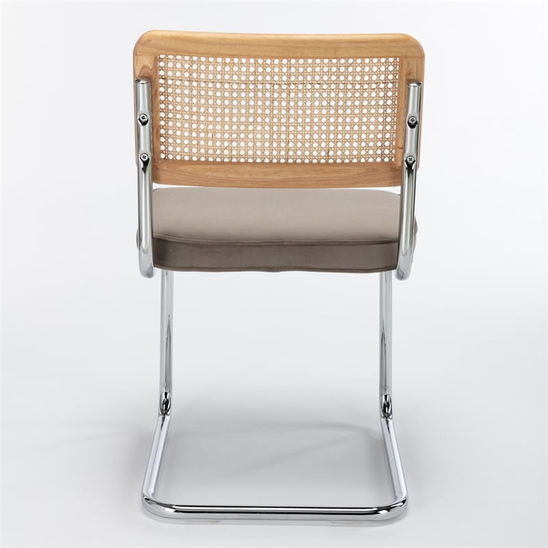 Pemberly Row Cane Back Velvet Side Chair (Set of 2) in Silver