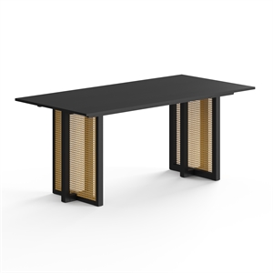 Pemberly Row Rectangular Dining Table with Cane Base in Black