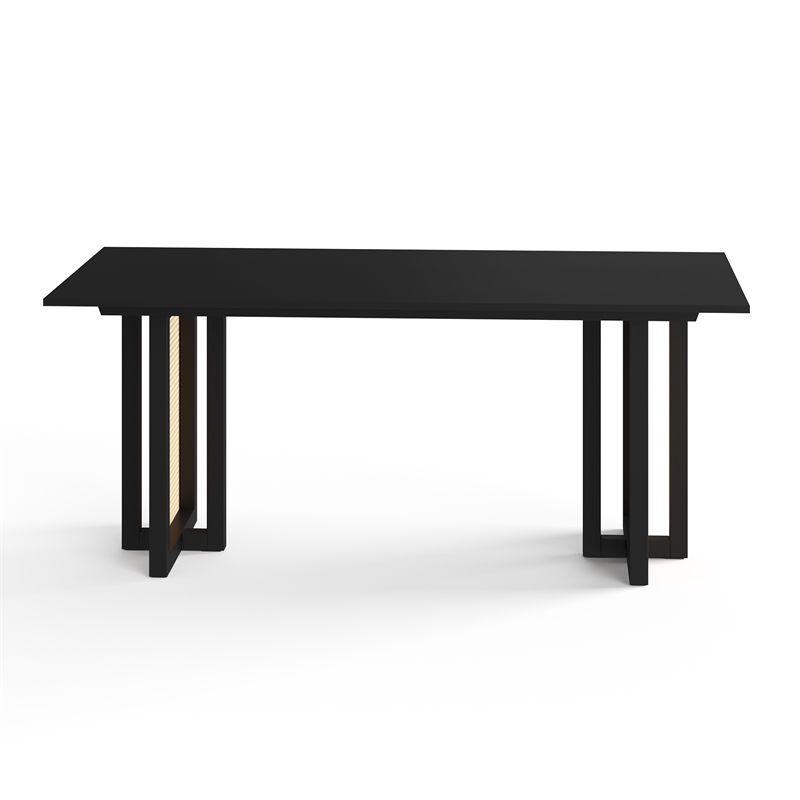 Pemberly Row Rectangular Dining Table with Cane Base in Black
