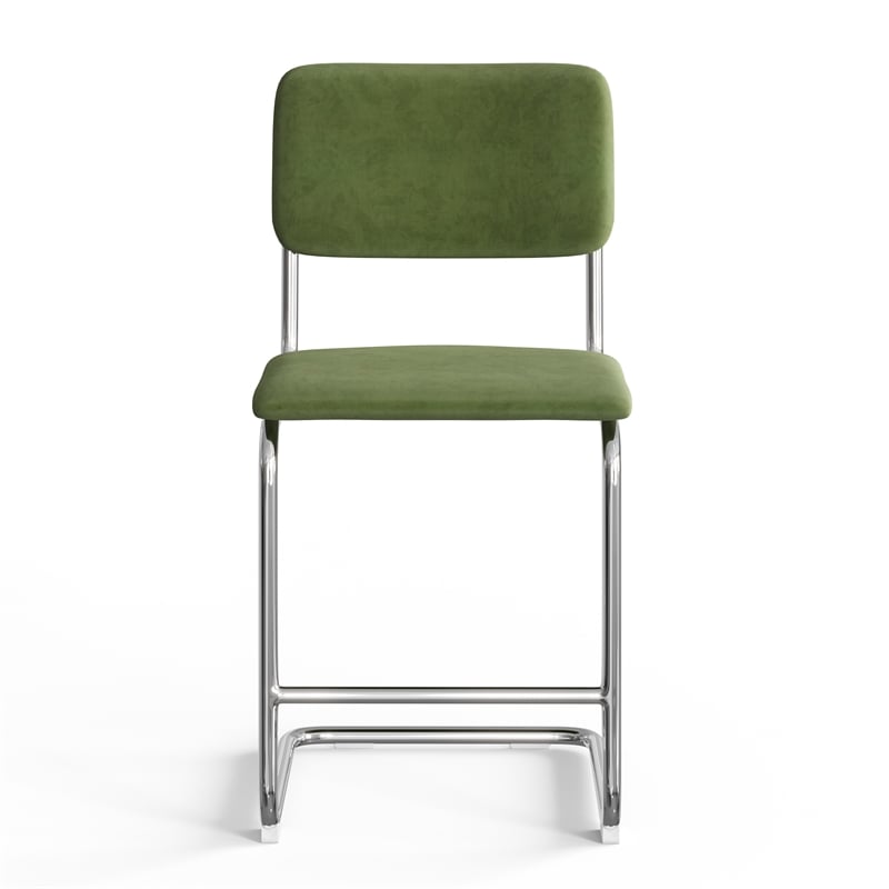 Pemberly Row Velvet Counter Height Stool (Set of 2) in Forest