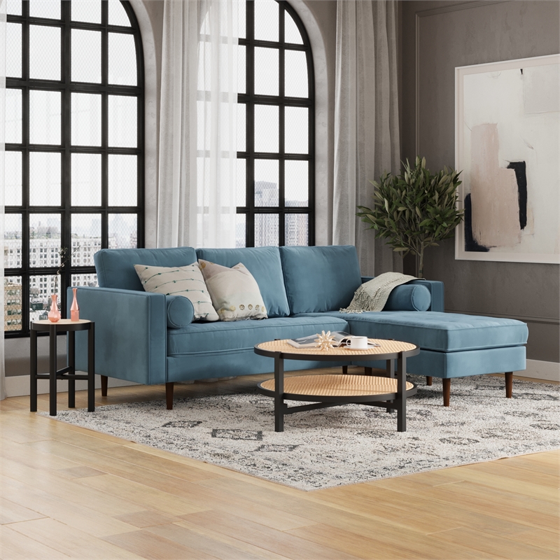 Pemberly Row Performance Velvet Reversible Sectional in Ocean