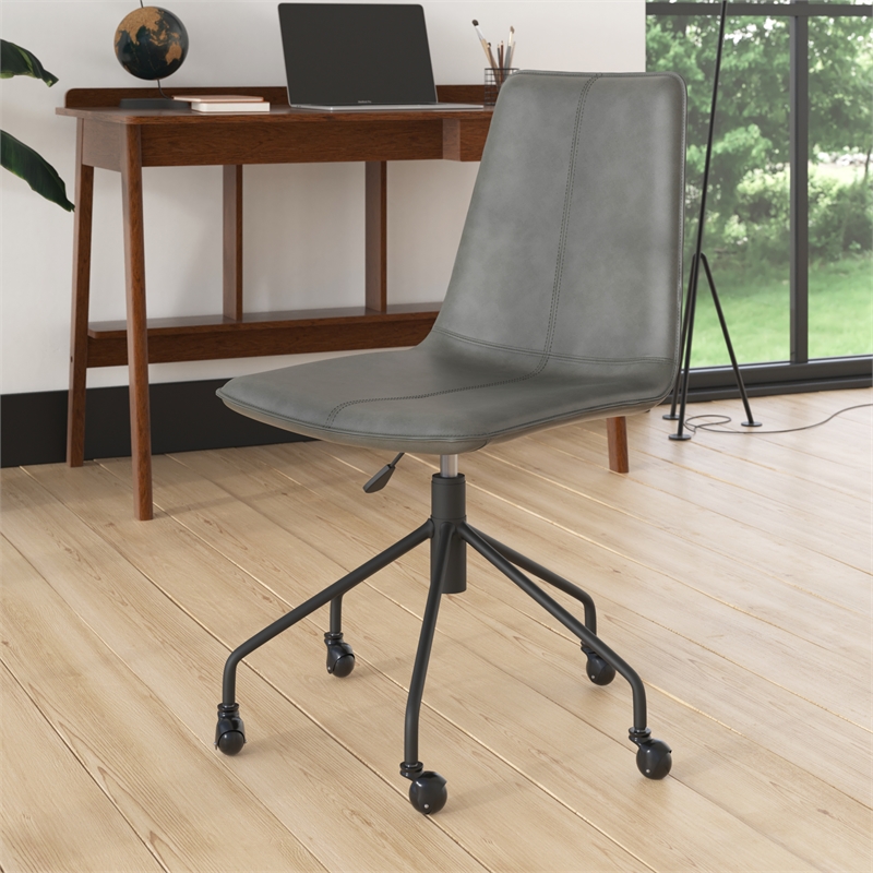 Pemberly Row Vegan Leather Rolling Swivel Task Chair in Smoke