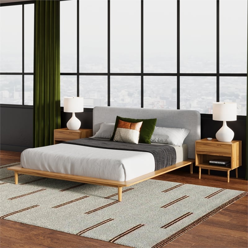 Pemberly Row Mid-Century Contemporary King Size Bed in Natural