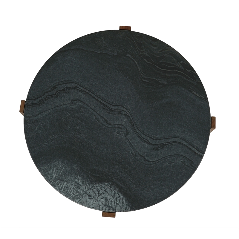Pemberly Row Contemporary Genuine Marble Coffee Table in Black