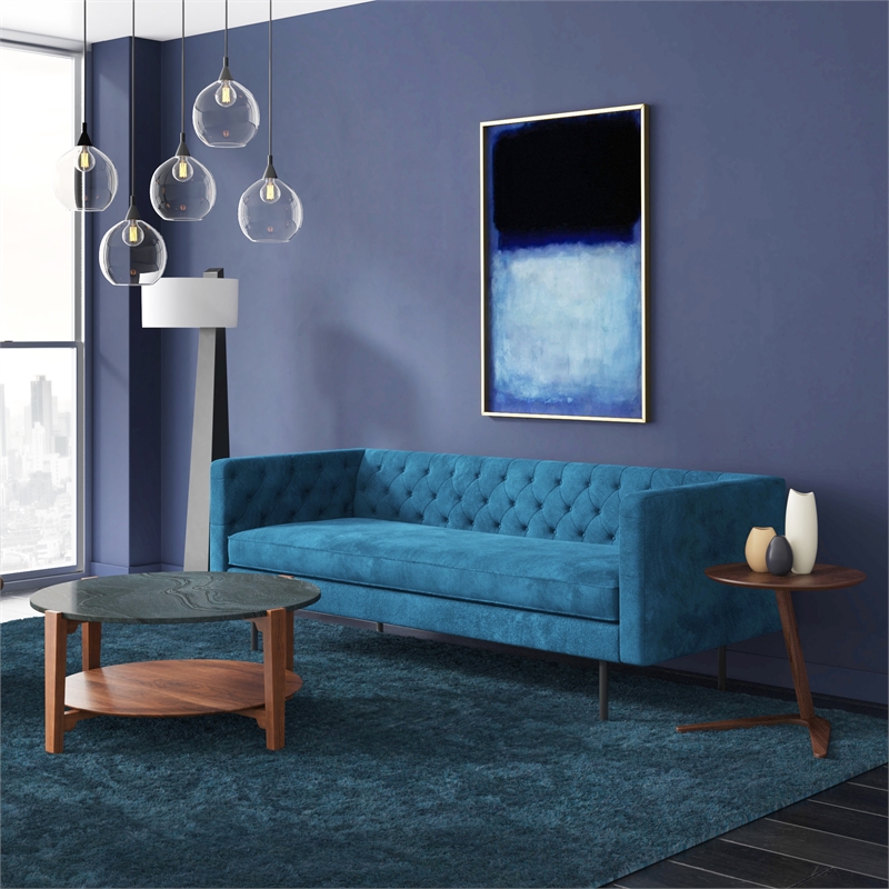 Pemberly Row Contemporary Genuine Marble Coffee Table in Black