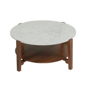 Pemberly Row Contemporary Genuine Marble Coffee Table in White