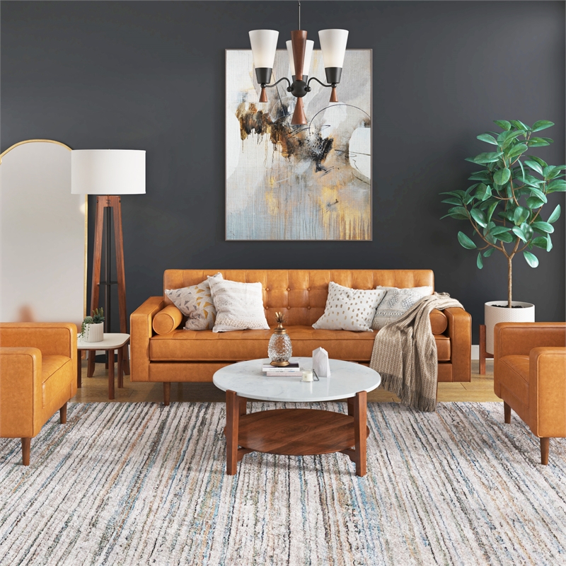 Pemberly Row Contemporary Genuine Marble Coffee Table in White