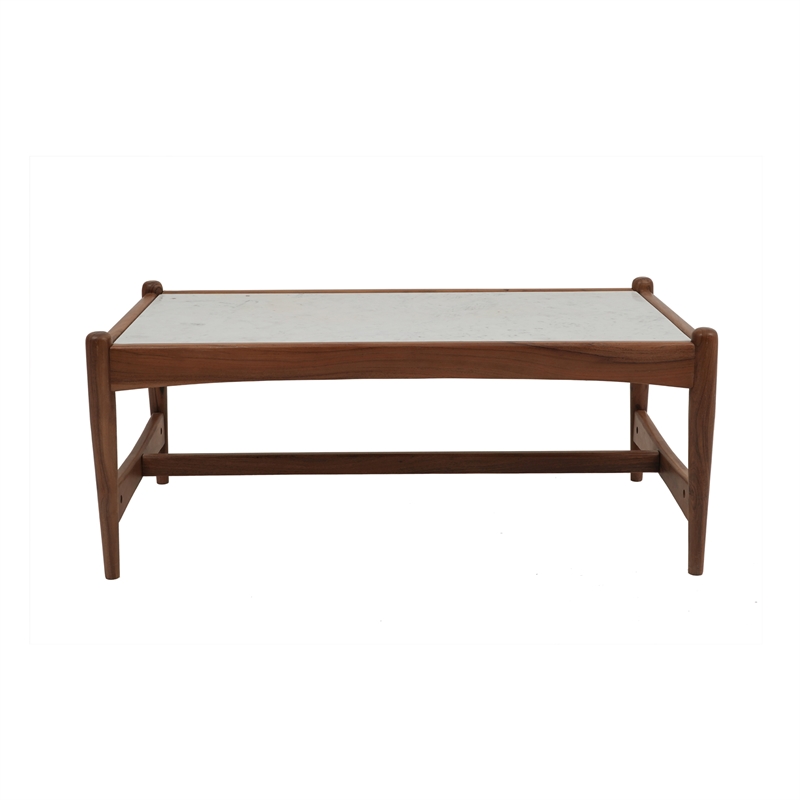 Pemberly Row Contemporary Genuine Marble Coffee Table in White