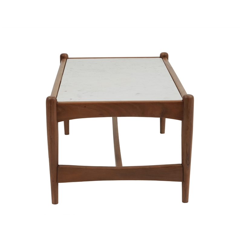 Pemberly Row Contemporary Genuine Marble Coffee Table in White