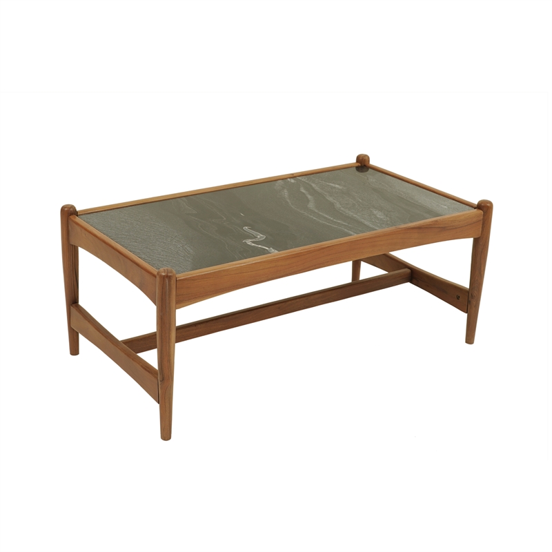 Pemberly Row Contemporary Genuine Marble Coffee Table in Black