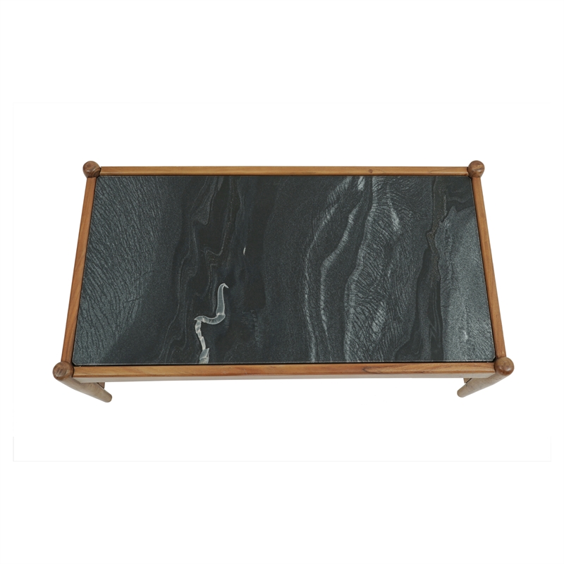 Pemberly Row Contemporary Genuine Marble Coffee Table in Black