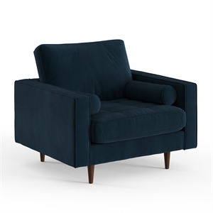 Pemberly Row Contemporary Performance Velvet Arm Chair in Blue