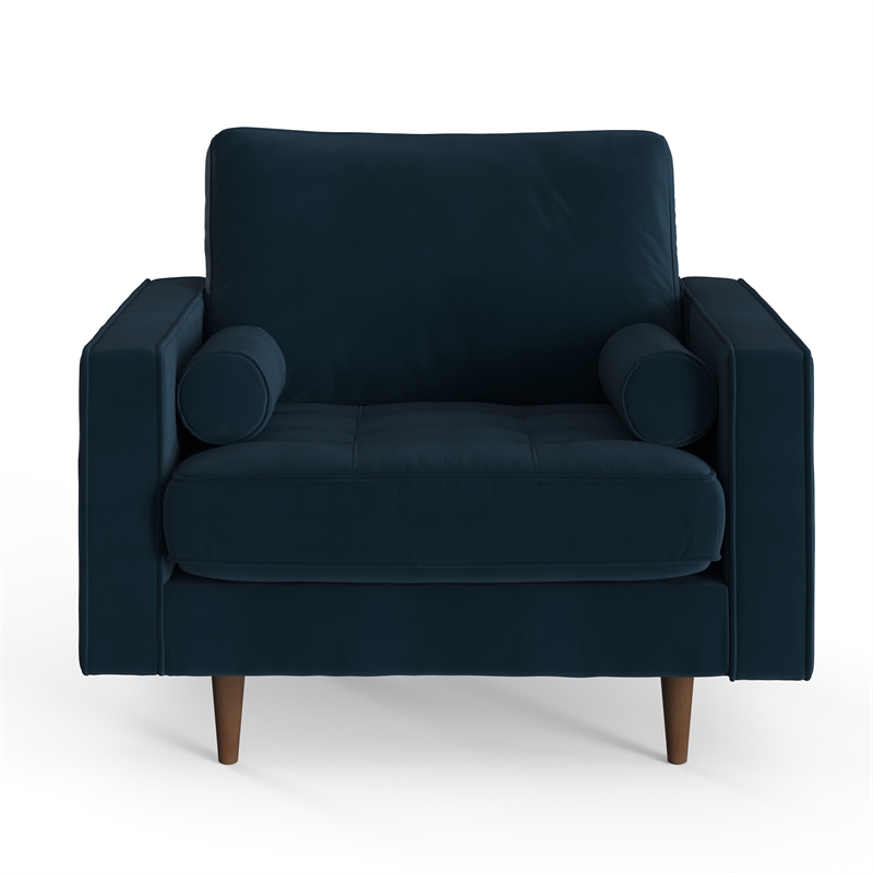 Pemberly Row Contemporary Performance Velvet Arm Chair in Blue