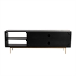 Pemberly Row Solid Wood with Natural Woven Cane TV Stand in Black