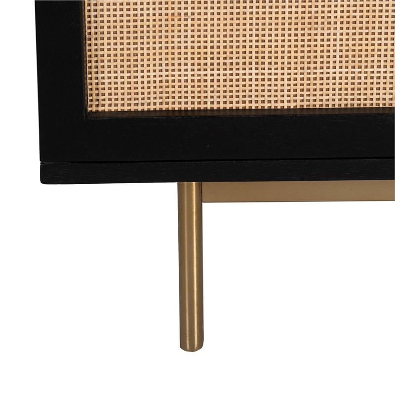 Pemberly Row Solid Wood with Natural Woven Cane TV Stand in Black