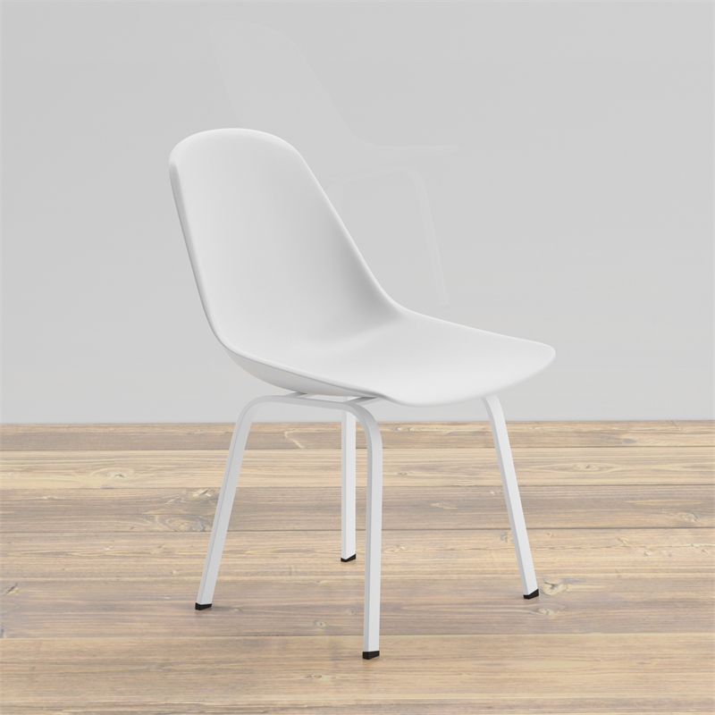Pemberly Row Mid-Century Molded Plastic Seat Dining Chair in White