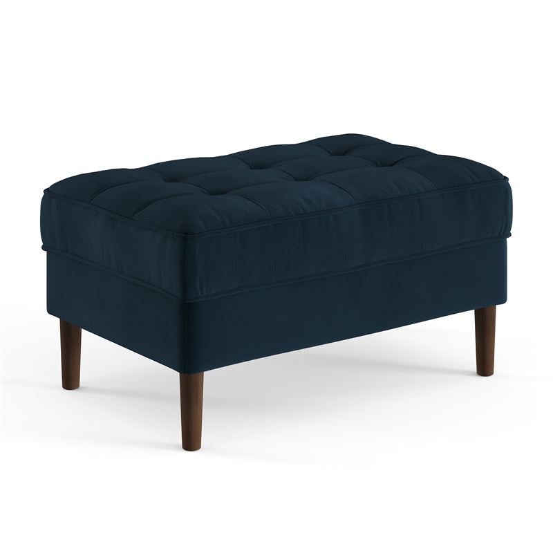 Pemberly Row Modern Performance Velvet Rectangular Ottoman in Blue