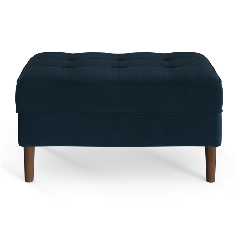 Pemberly Row Modern Performance Velvet Rectangular Ottoman in Blue