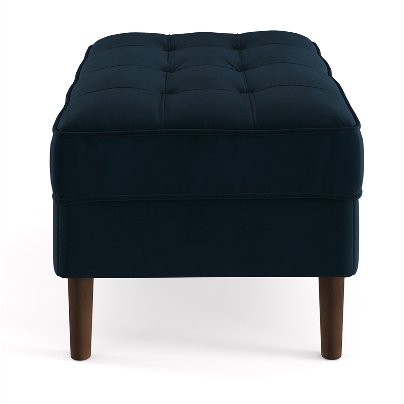 Pemberly Row Modern Performance Velvet Rectangular Ottoman in Blue