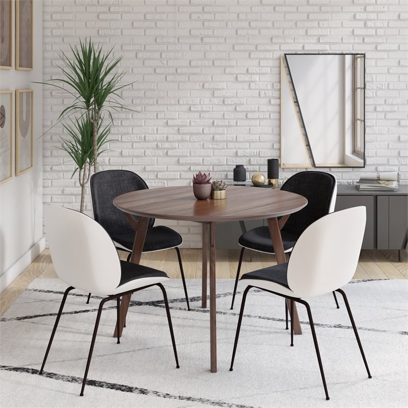 Pemberly Row Modern Fabric Side Chair (Set of 2) in White and Gray