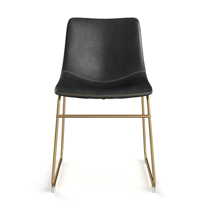 Pemberly Row Modern Side Chairs with Gold Legs (Set of 2) in Black