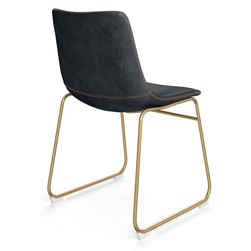 Pemberly Row Modern Side Chairs with Gold Legs (Set of 2) in Black
