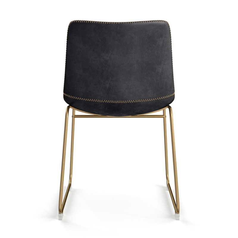 Pemberly Row Modern Side Chairs with Gold Legs (Set of 2) in Black