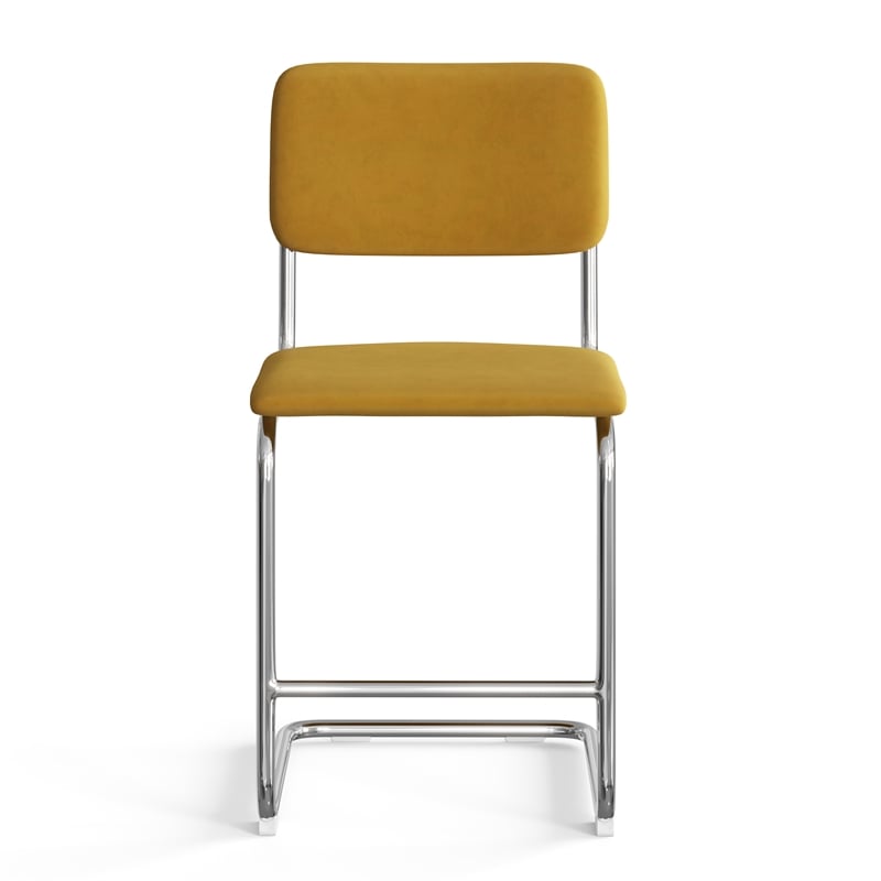Pemberly Row Modern Velvet Counter Height Stool (Set of 2) in Gold