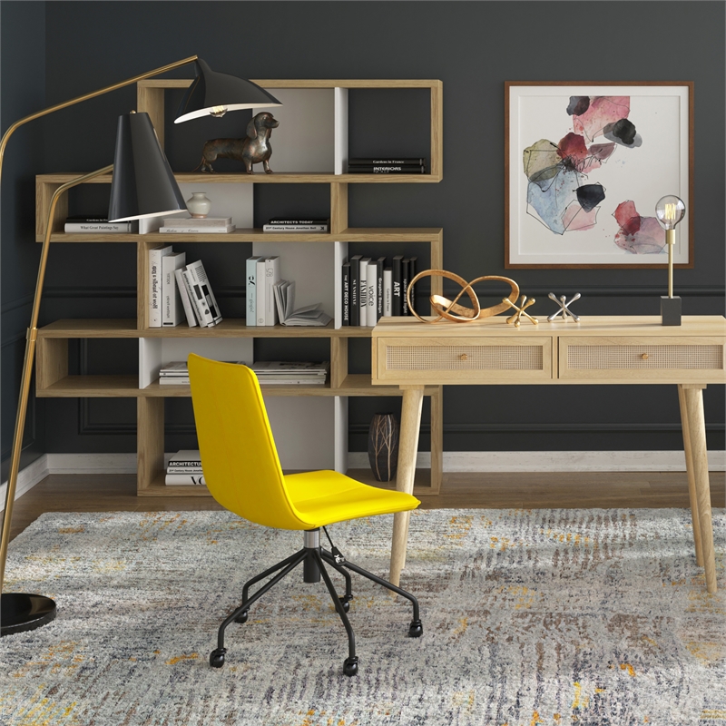 Pemberly Row Modern Velvet Chair Rolling Swivel Task Chair in Gold