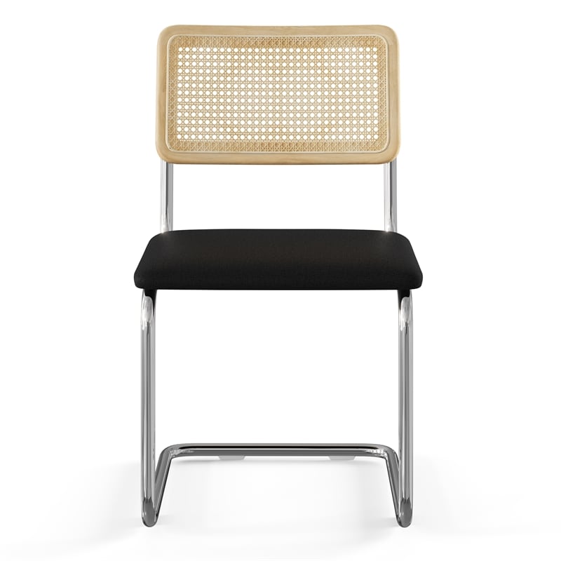 Pemberly Row Cane Back Fabric Side Chair (Set Of 2) in Black Linen
