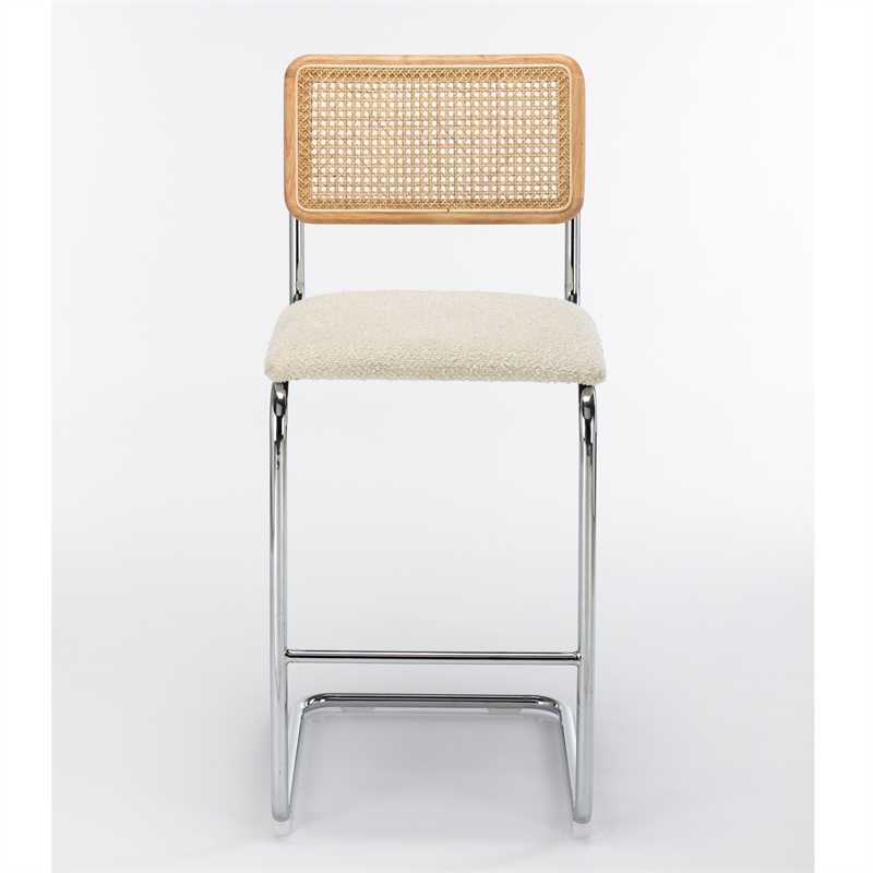 Pemberly Row Cane Back Boucle Bar Height Stool (Set of 2) in White