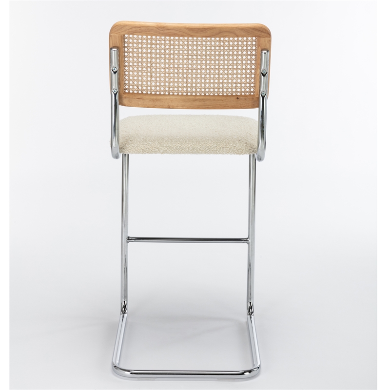 Pemberly Row Cane Back Boucle Bar Height Stool (Set of 2) in White